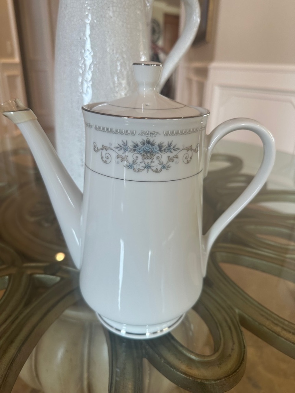 DIANE by Wade Fine China Coffee Tea Pot  Blue Flowers Platinum Trim-Retired-NEW